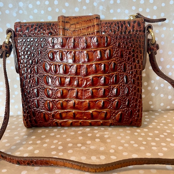 Brahmin Mojito Pecan brown Crocodile Embossed Crossbody Bag Gold hardware NWOT - Picture 2 of 7